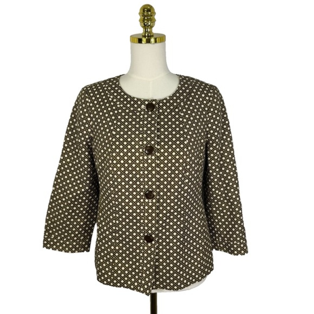 Talbots Womens Size 10 Blazer Jacket Chocolate Brown Preppy Geometric Dot Office